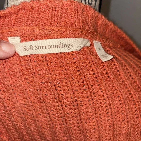 Soft Surroundings Oversized V-neck Open Knit Tunic Sweater Orange Medium - Picture 5 of 5